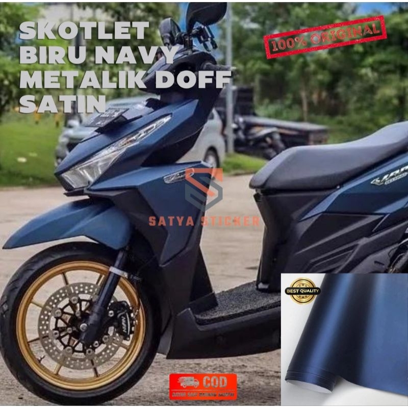 SKOTLET STIKER MOTOR BIRU NAVY METALIK DOFF SKOTLET BIRU NAVY SATIN HARGA PROMO BISA COD