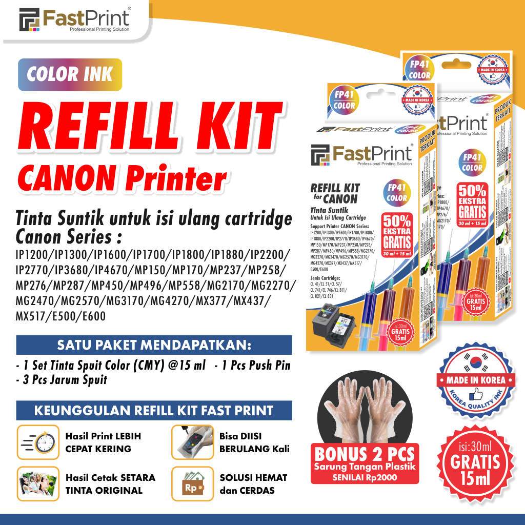 Fast Print Refill Kit Tinta Canon FP41 Cartridge Color