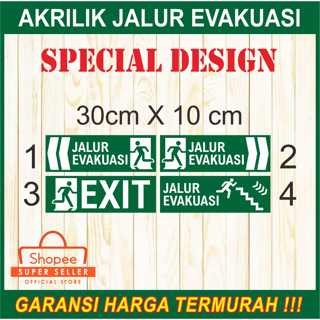ACRYLIC / AKRILIK SIGN JALUR EVAKUASI 20X10, 30X10, 30X15 SPECIAL DESIGN