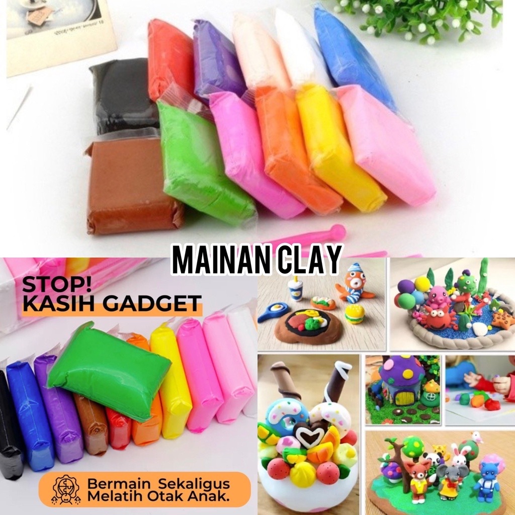 Clay Mainan Anak isi 12pcs / Mainan Edukasi Lilin anak / Polymer Clay 12 pcs / Mainan Anak clay isi 12 Warna