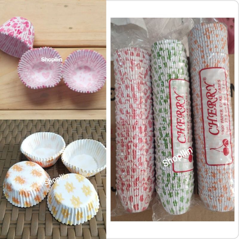 ( 1000pcs ) Cup kue kertas Bolu kukus / Paper Cake cases motif Cherry 4,3cm