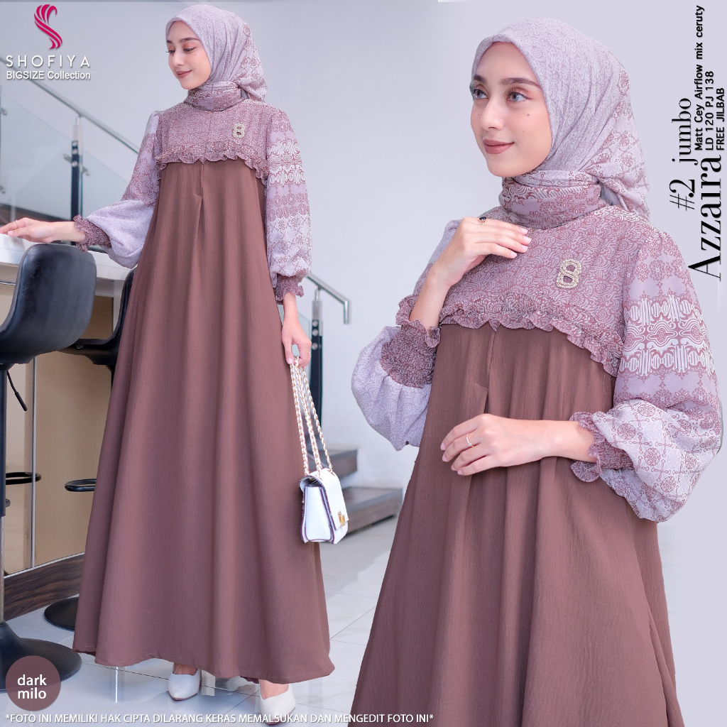 [LD 120] AZZAIRA DRESS SET GAMIS WANITA JUMBO BAHAN CEY AIRFLOW MIX CERUTY ORI BY SHOFIYA