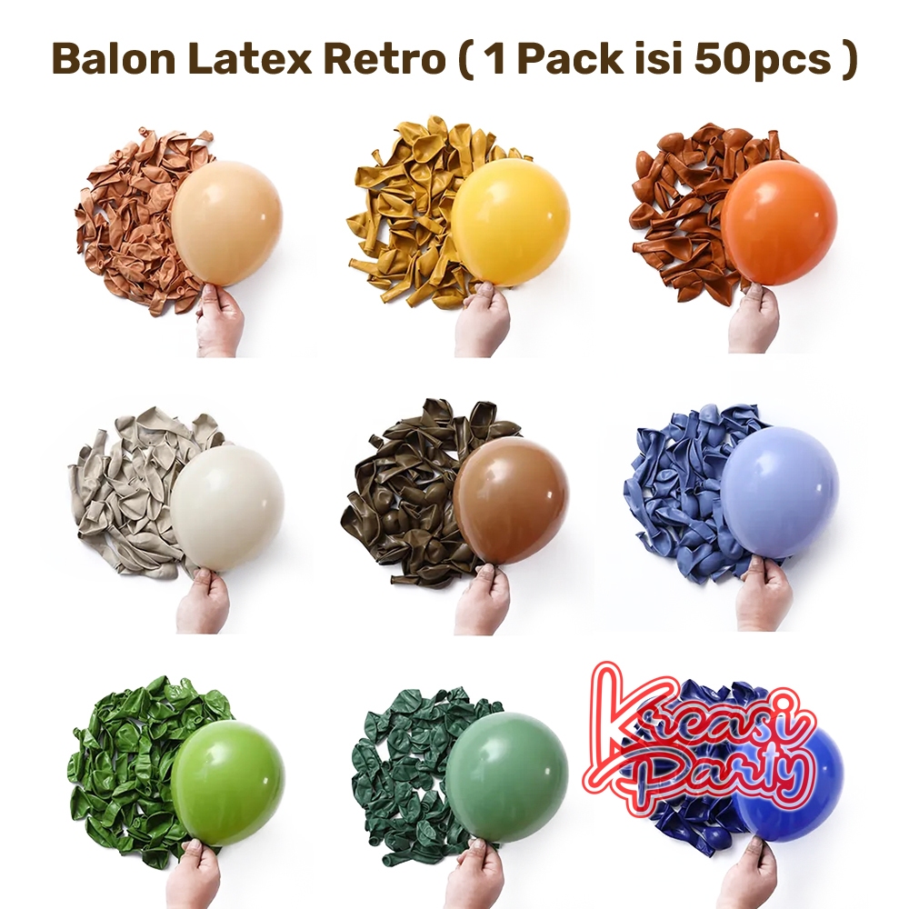 Balon Latex Retro 1 pack isi 50 / 100 pcs/ Balon Latex Vintage / Balon Vintage