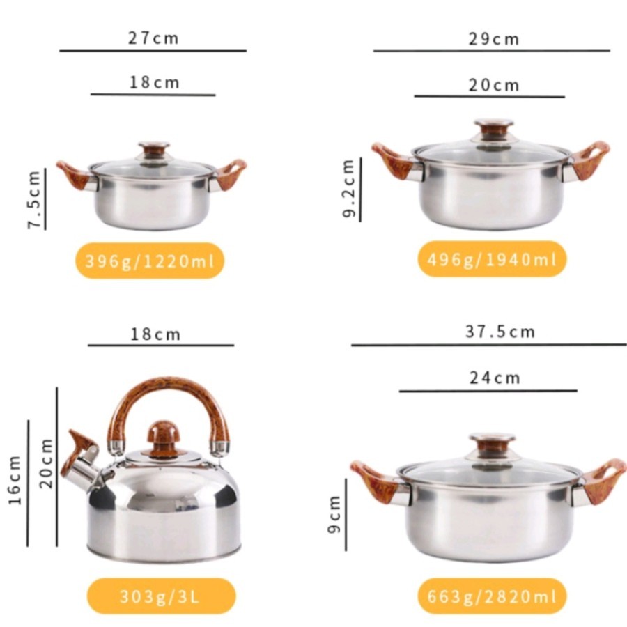 pengiriman cepat Panci Set 12 Pcs Panci Set Serbaguna Panci Set Stainless Steel Anti Karat Tutup
