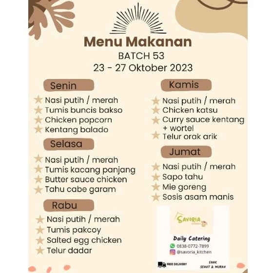 

KATERING MAKANAN RUMAHAN ENAK SEHAT & MURAH (Periode 1 minggu)