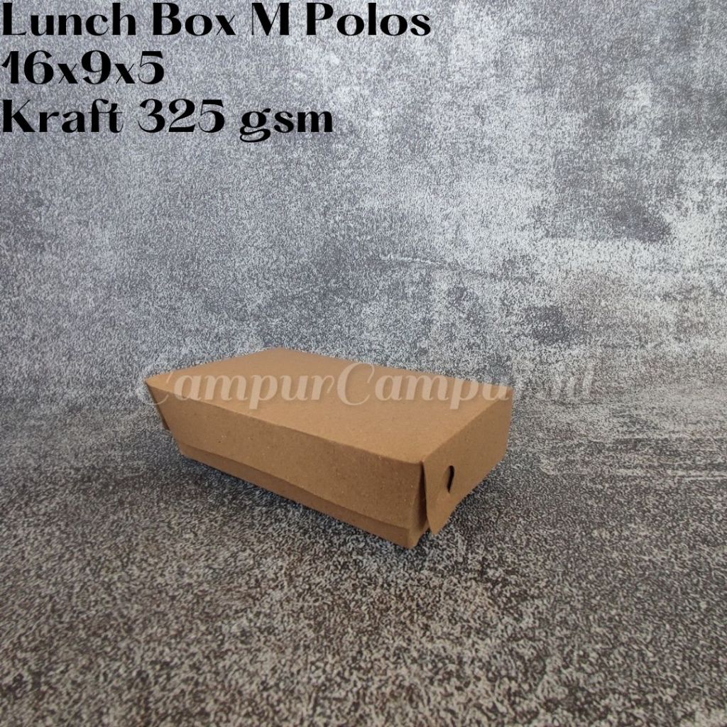 

Lunch Box M Paper Kraft Coklat Laminasi Polos 16x9x5 Packaging Makanan Kotak Nasi