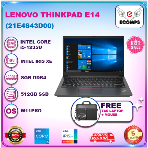 Lenovo Thinkpad E14 G4 Core i5 1235 Ram 8GB 512GB Ssd W11Pro 14.0 Inch Fhd