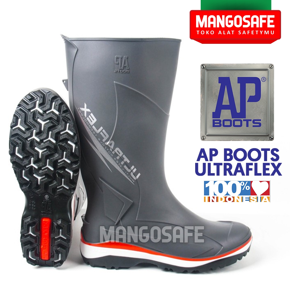 Sepatu Boots Karet AP Boots 2018 Ultraflex Grey Abu / APBoots Sepatu Boot Hujan Anti Air Waterproof 