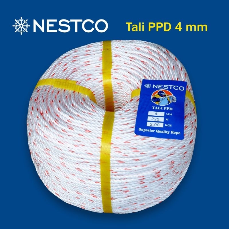 

Tali Tambang PPD Putih ukuran 4 mm berat 2 kg panjang 225 meter /per 1 roll