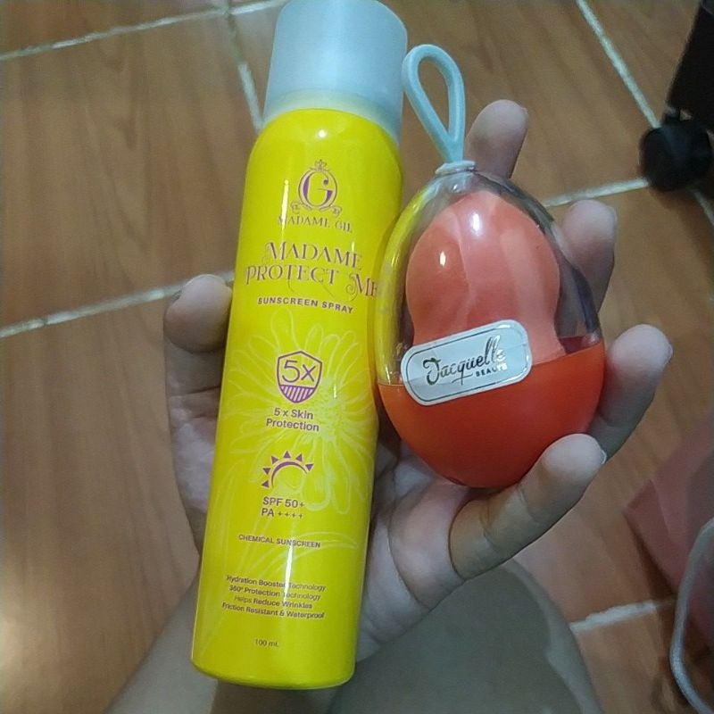 Madam Gie Sunscreen Spray dan Beauty blender Jacquelle