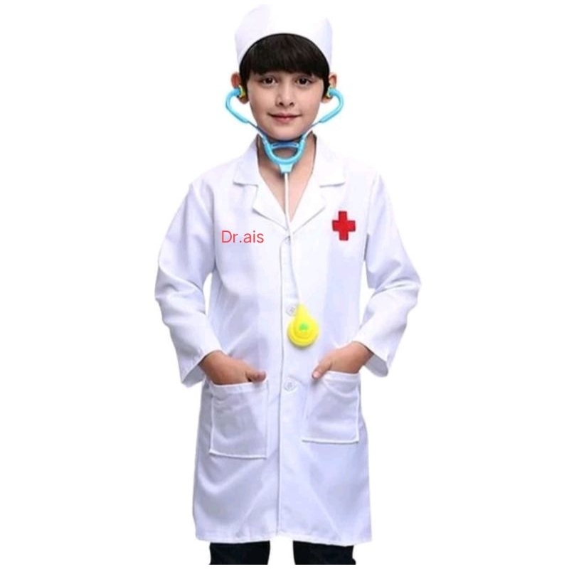 JAS LAB + BORDIR NAMA DOKTER KECIL/KOSTUM PROFESI ANAK PAUD TK SD