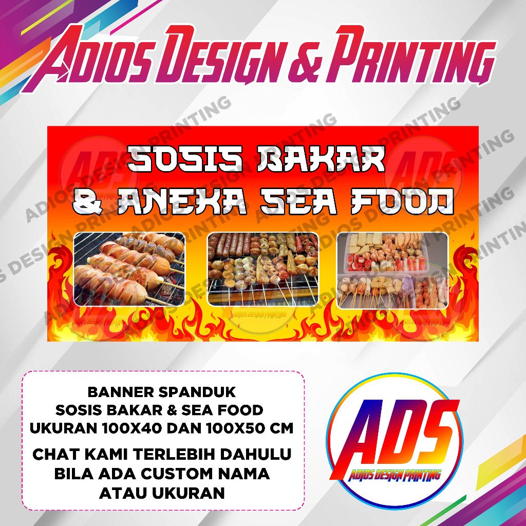 Banner Spanduk Sosis Bakar & Sea Food, Spanduk Banner Sosis Bakar Sea Food