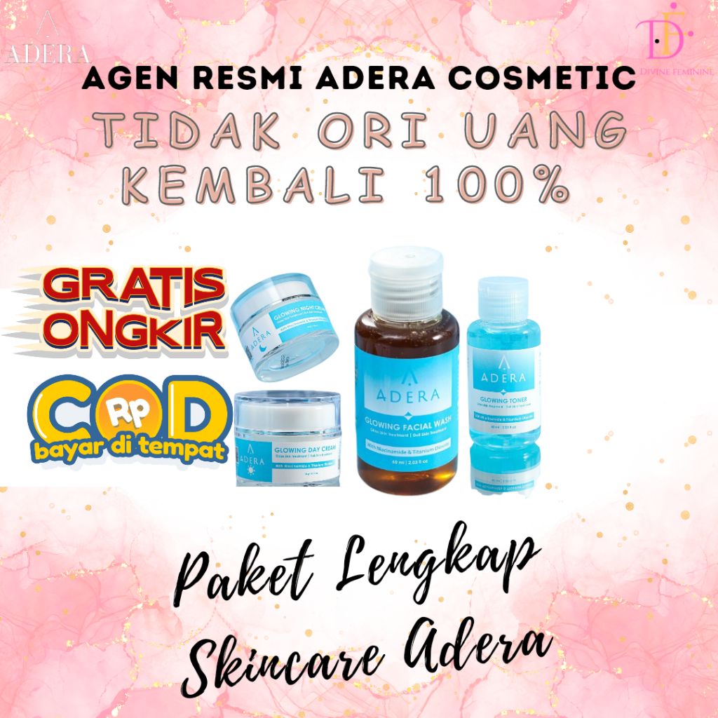 Paket Skincare Adera Krim Siang Malam Pembersih Wajah Toner Pelembab Pemutih Wajah