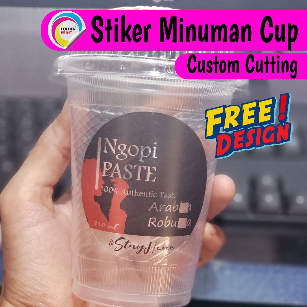 

Stiker Label Minuman Cup Transparan Anti Air Custom Free Design