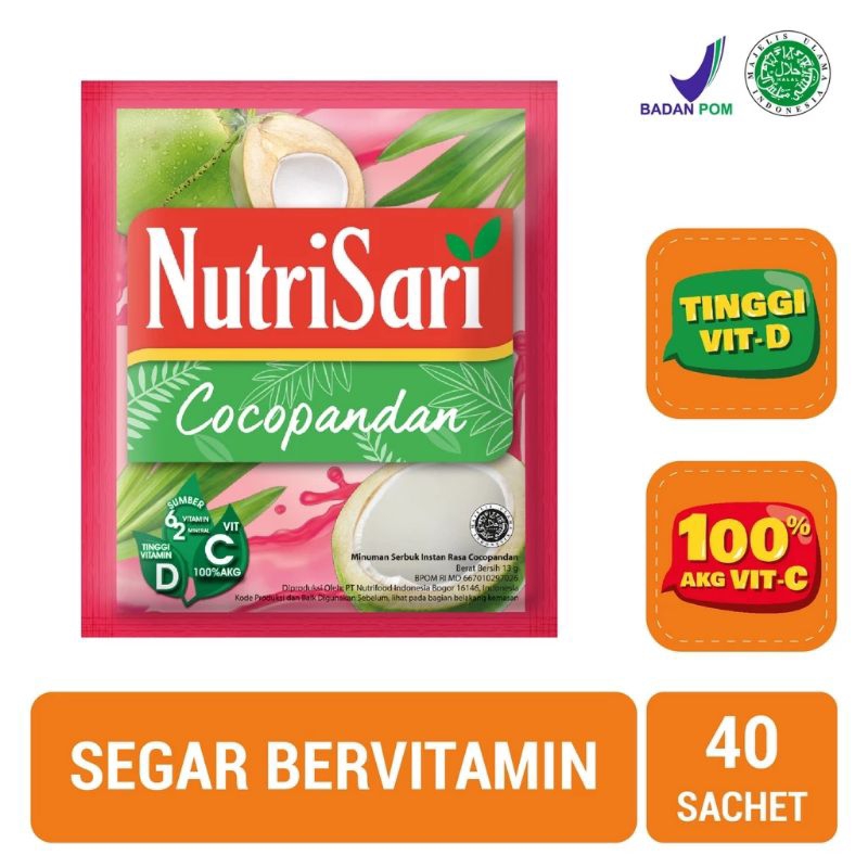

NutriSari Cocopandan isi 40 sachet - Minuman Sari Buah Jeruk Minuman Cocopandan Vitamin C & Vitamin D