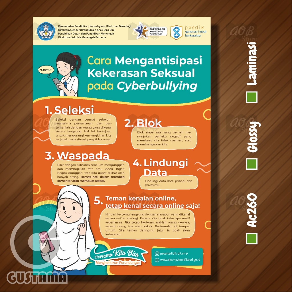 

Poster Mengantisipasi Kekerasan Seksual Cyber Bullying, Poster Edukasi Kemdikbud Laminasi A3