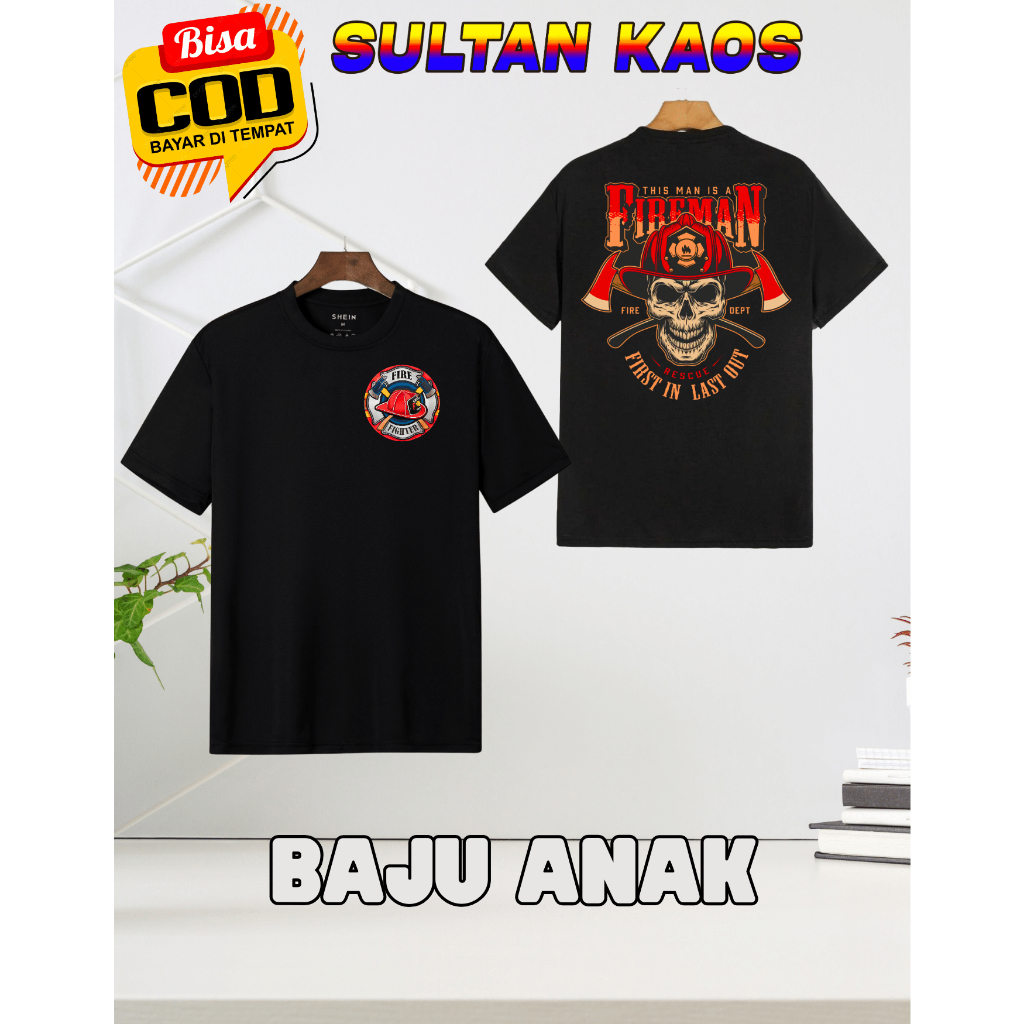 Kaos Fireman Anak-Anak Katun Combed | Baju Anak Fireman Pemadam Kebakaran | Kaos Damkar Anak-Anak - 