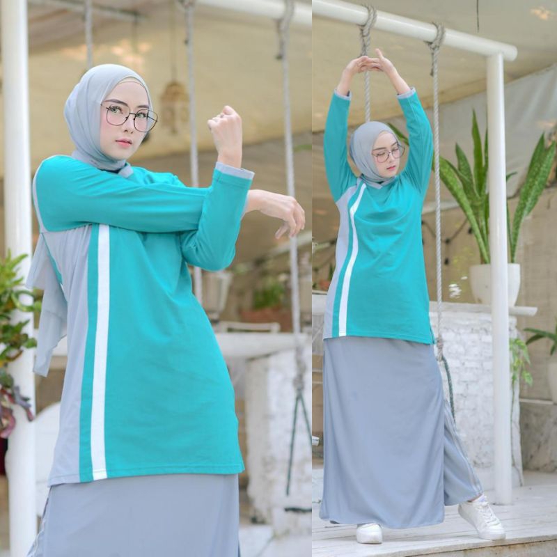Setelan Rok Celana Olahraga Muslimah/Setelan Olahraga Muslimah Tunik/Rok Celana Olahraga