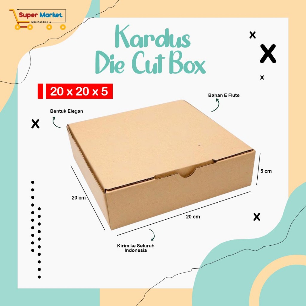 

BOX KARDUS 20X20X5 / DIE CUT KOTAK BUNGKUS PACKING SOUVENIR / BOX DUS KOTAK KADO HAMPERS POLOS / KARTON CORRUGATED
