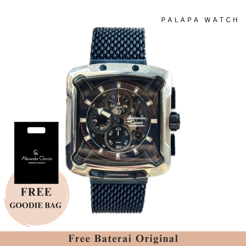 Jam Tangan Pria Alexandre Christie AC 3030 Silver Rantai Pasir Blue Chronograph Original