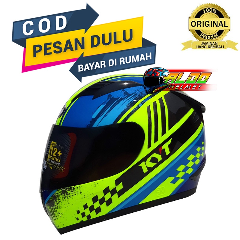Helm KYT R-10 | Kyt R10 motif #4 YELLOW FLUO BLUE | kyt fullface original | FREE packing dus & bubbl