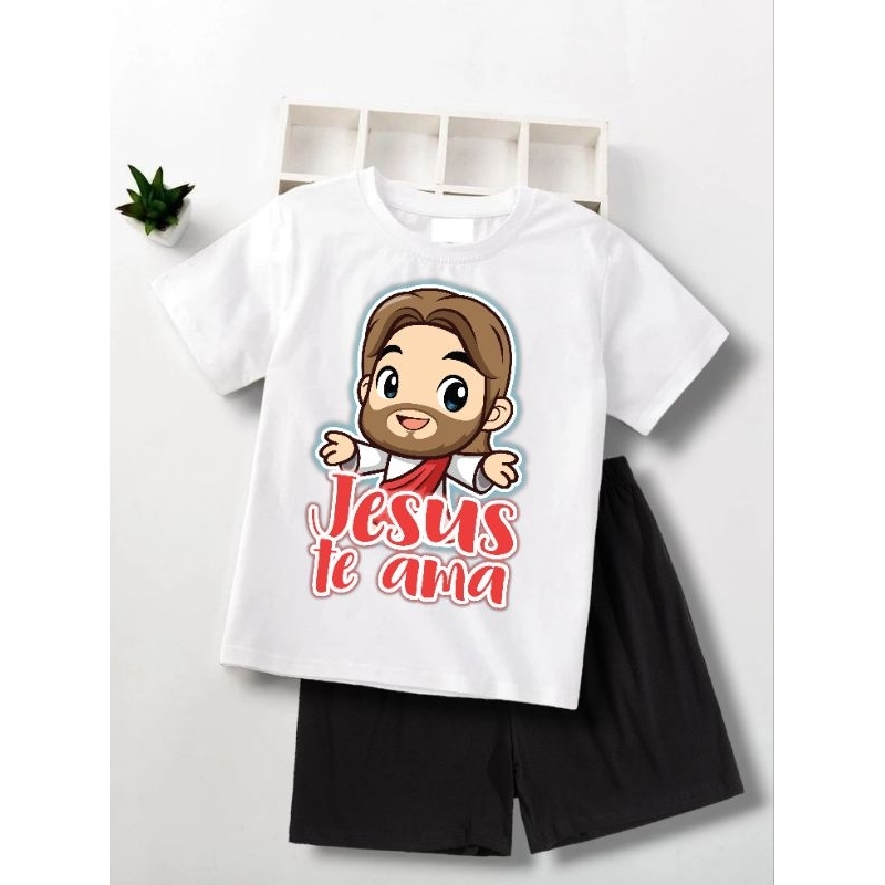 BAJU ANAK SEKOLAH MINGGU JESUS TE AMO SETELAN LUCU PUTIH