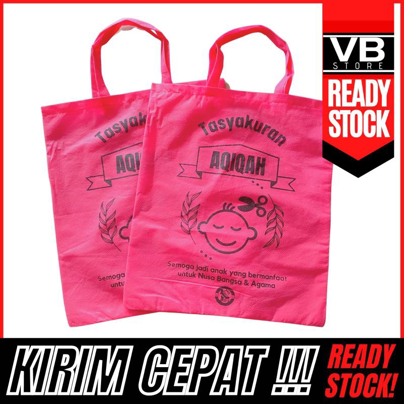 TAS TASYAKURAN SOUVENIR AQIQAH BAHAN PREMIUM SABLON BABY PINK GROSIR TERMURAH SURABAYA ECER BIJIAN T