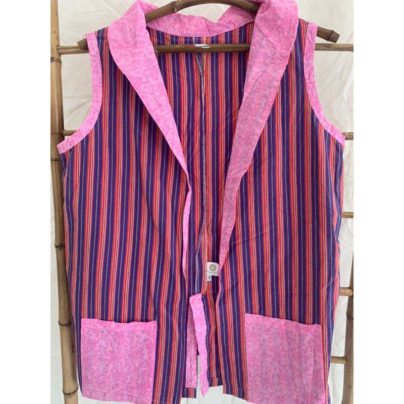 OUTER/ CARDIGAN BATIK MOTIF SALUR TENUN WARNA PINK DAN BIRU