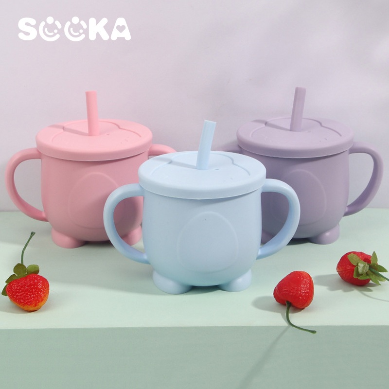 Select x Sooka Gelas bayi silikon dengan sedotan - Gelas silikon dengan sedotan dan motif kartun, anti jatuh dan dapat menempel di meja, gelas bayi yang dapat menjaga suhu tetap awet SK-ECA1090