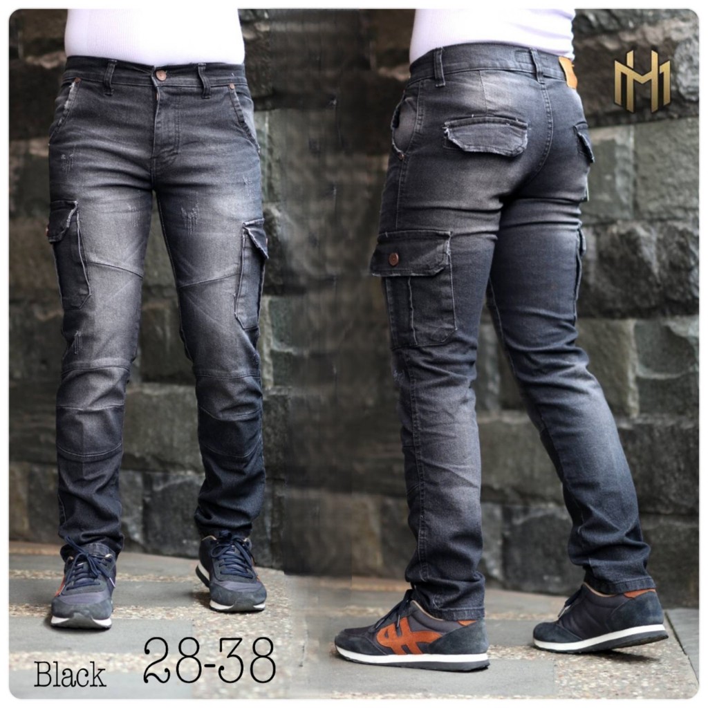 CELANA CARGO PANJANG PRIA JEANS DENIM STREACH PDL TERBARU HANDMADE