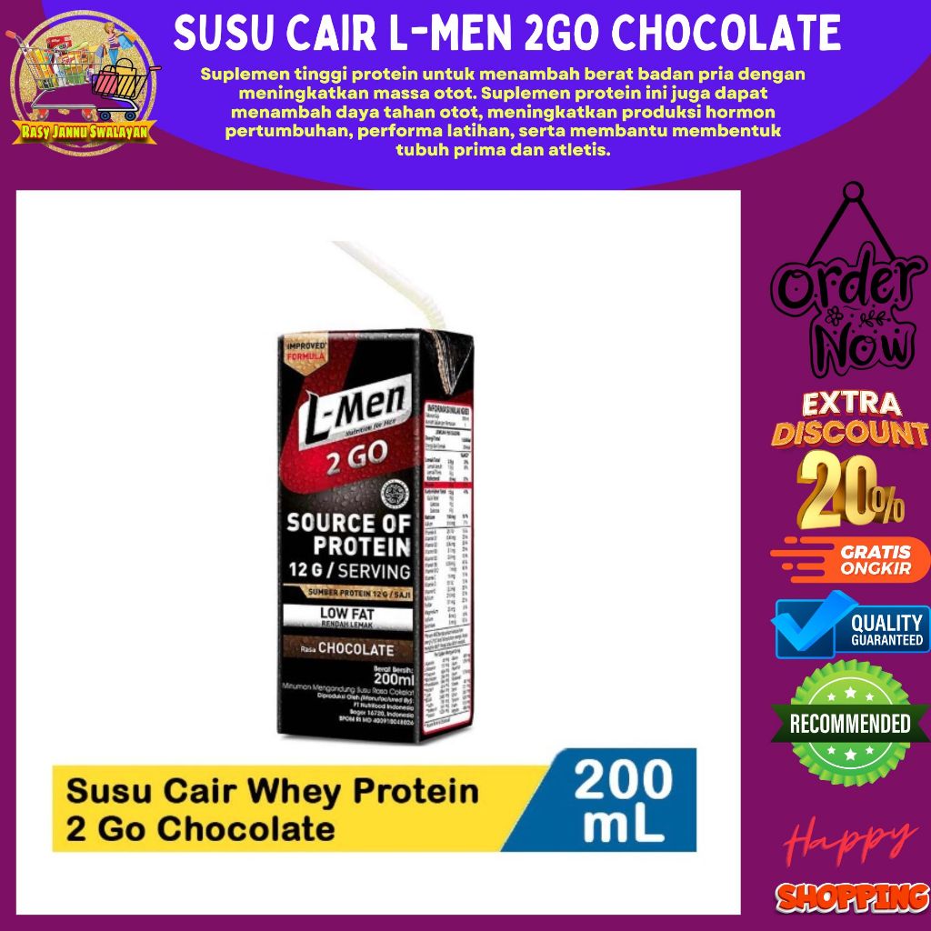 

L-Men Hi Protein 2 Go Chocolate 200 ml RTD Ready to Drink - Suplemen Tinggi Protein Siap Minum