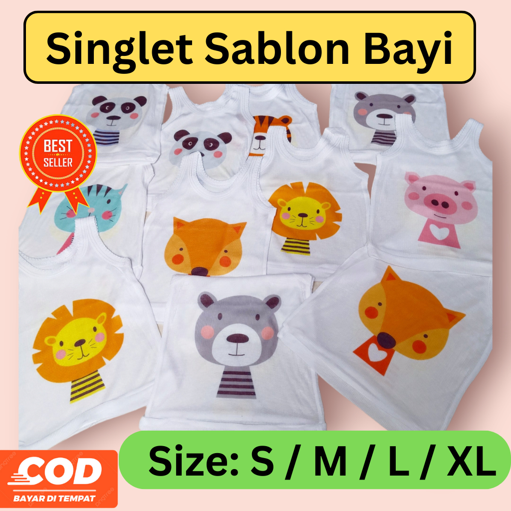 KAOS DALAM BAYI PIYO / SINGLET BAYI MOTIF KARAKTER PEREMPUAN/ LAKI LUCU MOTIF HEWAN
