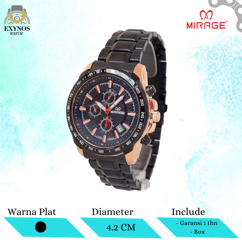 JAM TANGAN MIRAGE ORIGINAL PRIA WANITA BRP HITAM ROSE GOLD