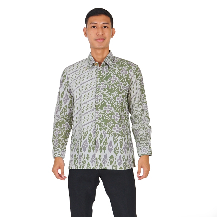 BATIK TRUSMI Kemeja Atasan Pria Batik Pria Mega Mendung Pulo Hijau Batik Cap