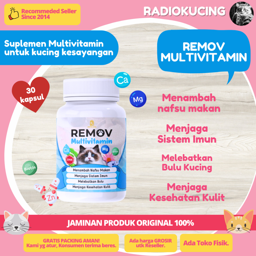 REMOV Multivitamin Isi 30 Kapsul Suplemen Multivitamin Kucing [ JUWIES RADIO KUCING ]