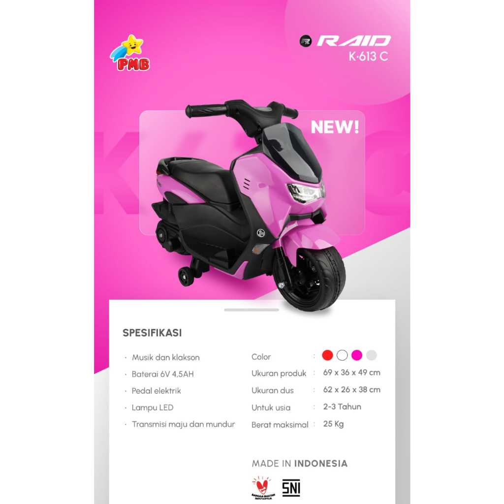 Mainan Anak Motor Aki Mini PMB K613C RAID Motor Aki Anak Murah Motor NMX MURAH