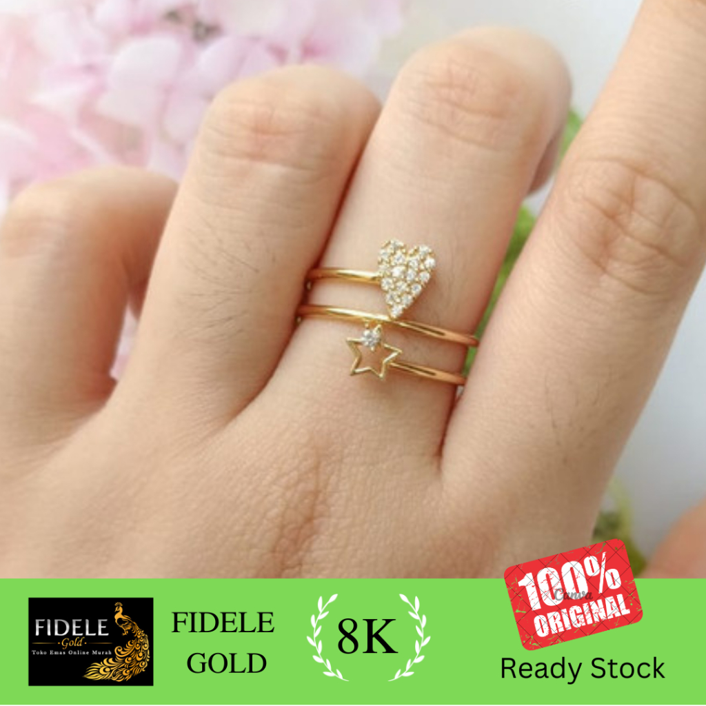 Cincin spiral Fashion Love Susun Tumpuk Emas Asli Kadar muda 375 8k