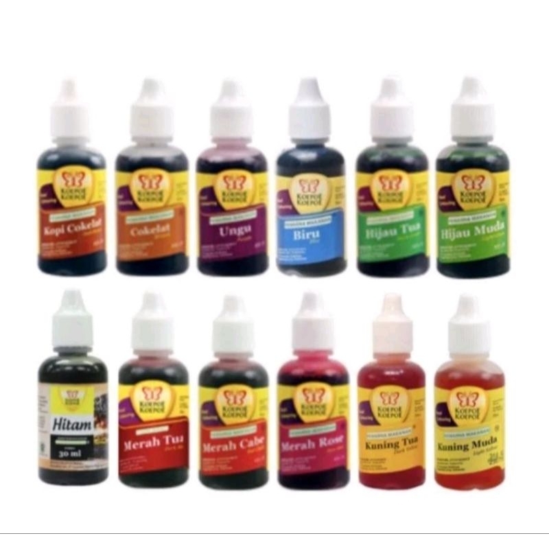 

GROSIR (1/2 LUSIN / 6 BTL) PEWARNA MAKANAN KOEPOE KOEPOE 30 ML / GINCU CAIR TETES KUPU KUPU