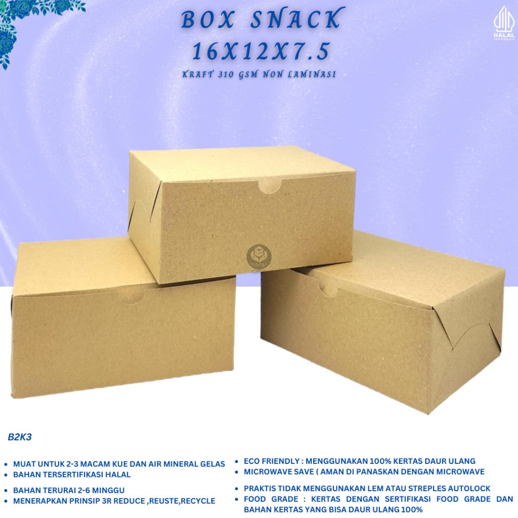 Snack Box 12x16 / Dus Kue 16x12 / Kotak Kue 310 Gsm / Dus Kue / Dus Snack 12x16 / B2K3