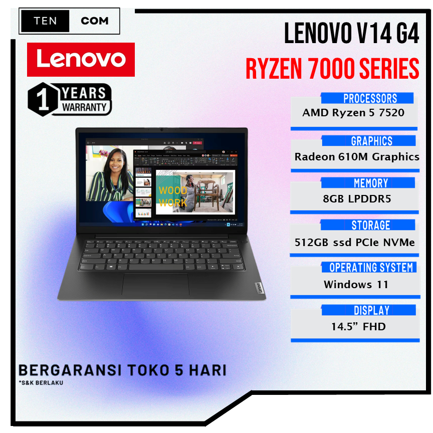 Laptop Lenovo V14 G4 AMD Ryzen 5 7520 8GB 512GB ssd W11 14.0 FHD
