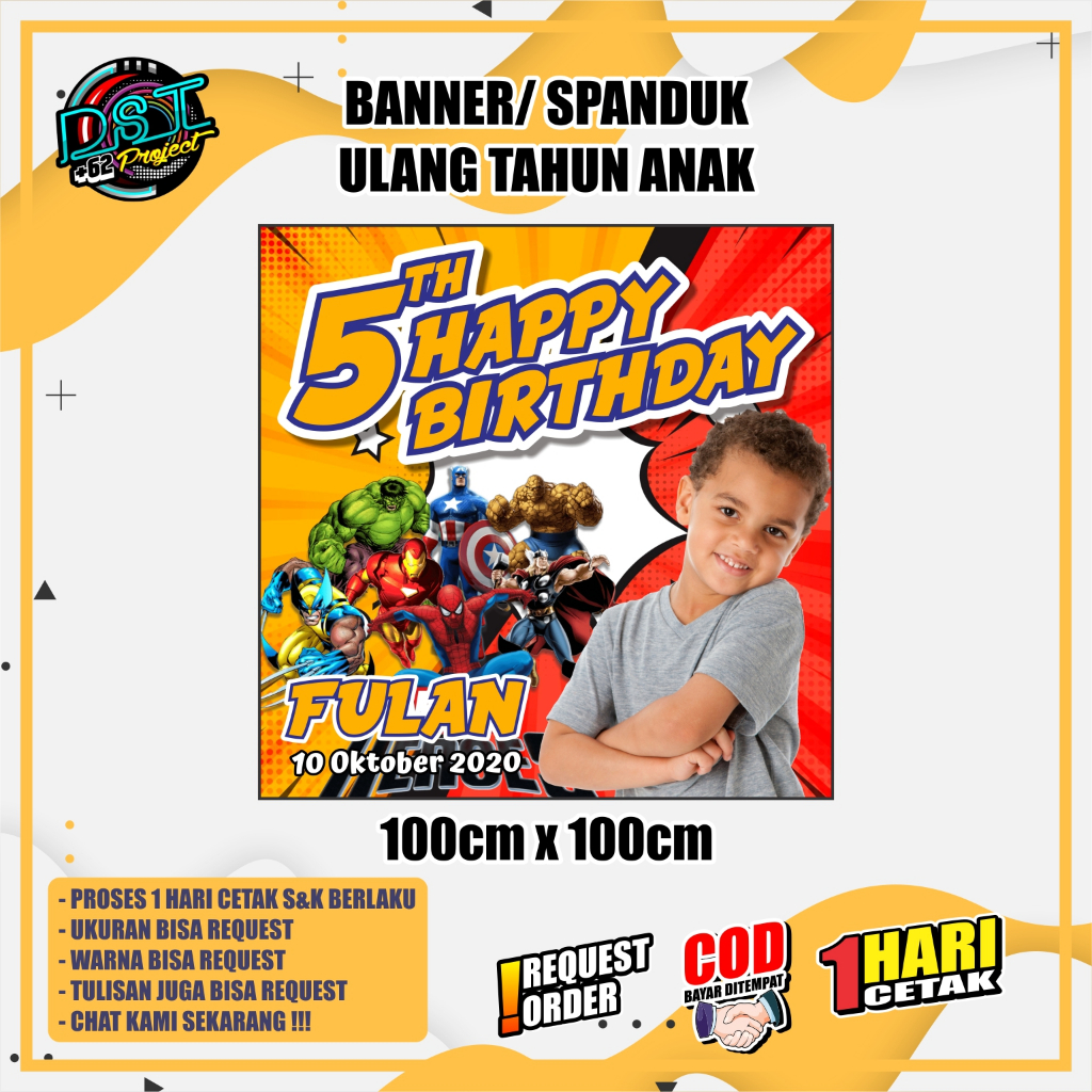 BANNER / SPANDUK ULANG TAHUN TEMA AVENGERS 100 x 100
