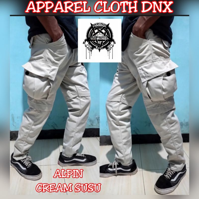 CELANA CARGO ALPIN SAKU KEMPOL PUNK KREM CREAM CREM, CELANA CARGO GUNUNG PDL MERAH HITAM BIRU LORENG