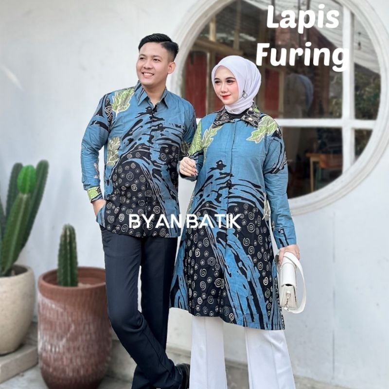 BYAN Batik Couple Lapis Furing Terbaru Kemeja Batik Pria Lengan Panjang Dan Atasan Tunik Batik Lapis