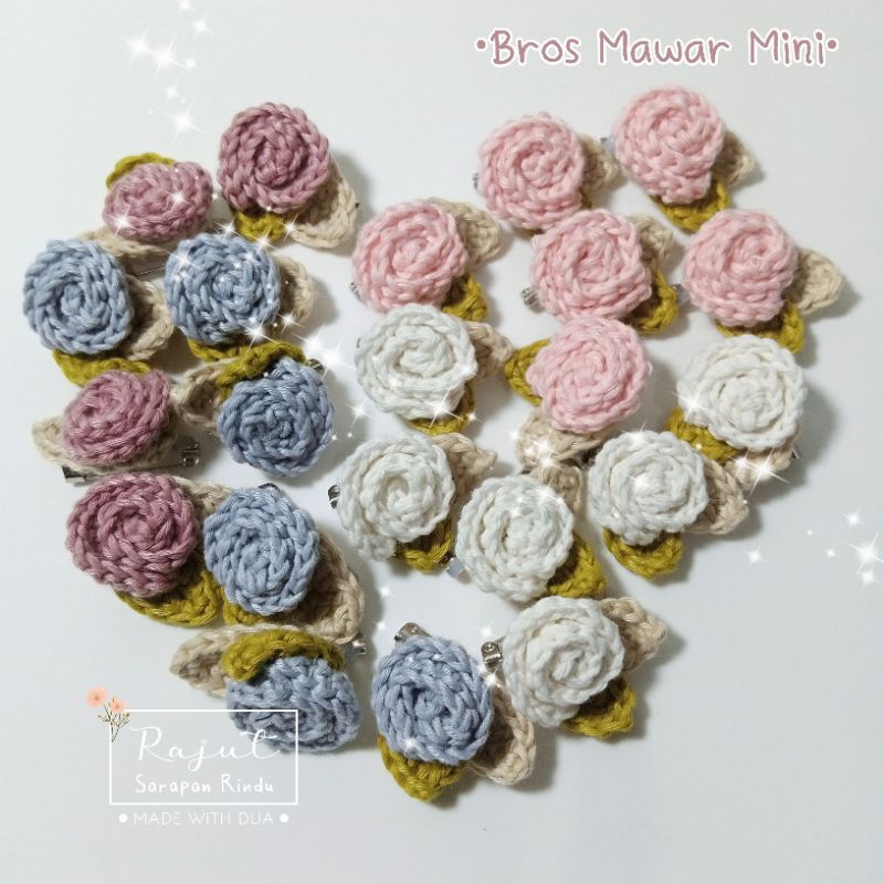 Bros Rajut Bunga Mawar Mini 3,5*2,5 cm - Bros Rajut Kecil