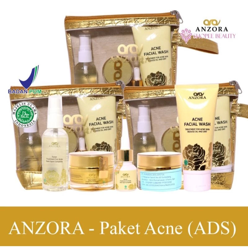 Anzora skincare paket glowing ads acne dark spot untuk kulit cerah glowing flek hitam dan jerawat re