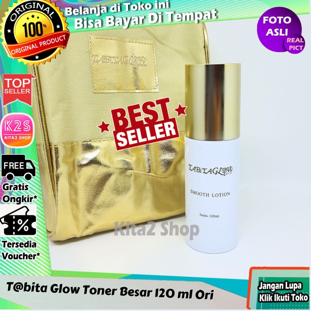 ( GRATIS PENSIL ALIS  ) Toner Glow / Gold Besar 120 ml Glow Besar smooth lotion jamin 0ri 120 ml Bis