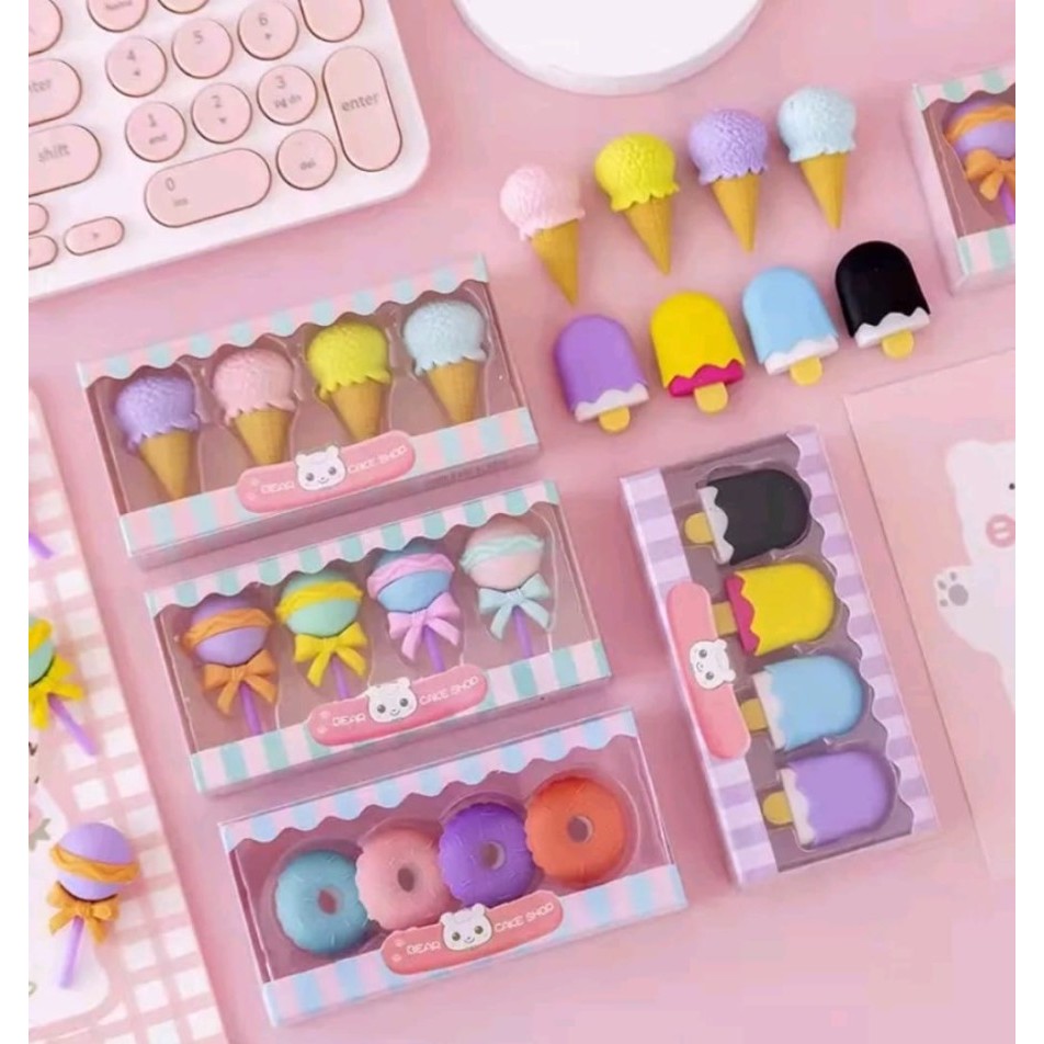 

4 PCS SET PENGHAPUS PENSIL MODEL ICE CREAM DONAT LOLLIPOP POPSICLE