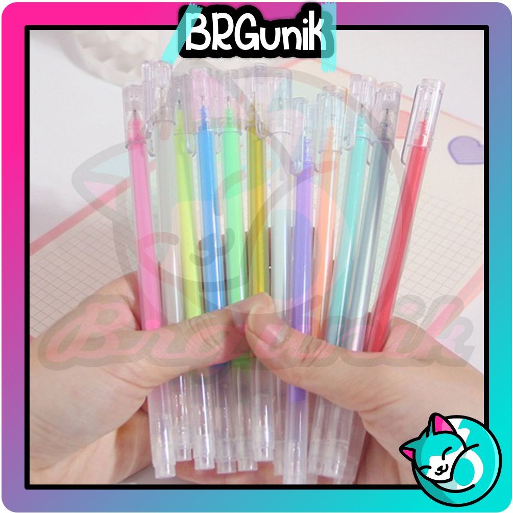 

BRGUNIK Pena Glitter Metalik 0.5mm Pulpen Warna Warni Gold Colour Gel Pen Tinta Metallic Ballpoint Craftwork Scrapbook Silver White Gel Ink S097