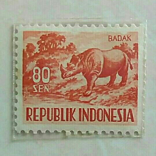 

(AD) Perangko Indonesia 1956 Hewan Kecil - Badak 80 sen Mint