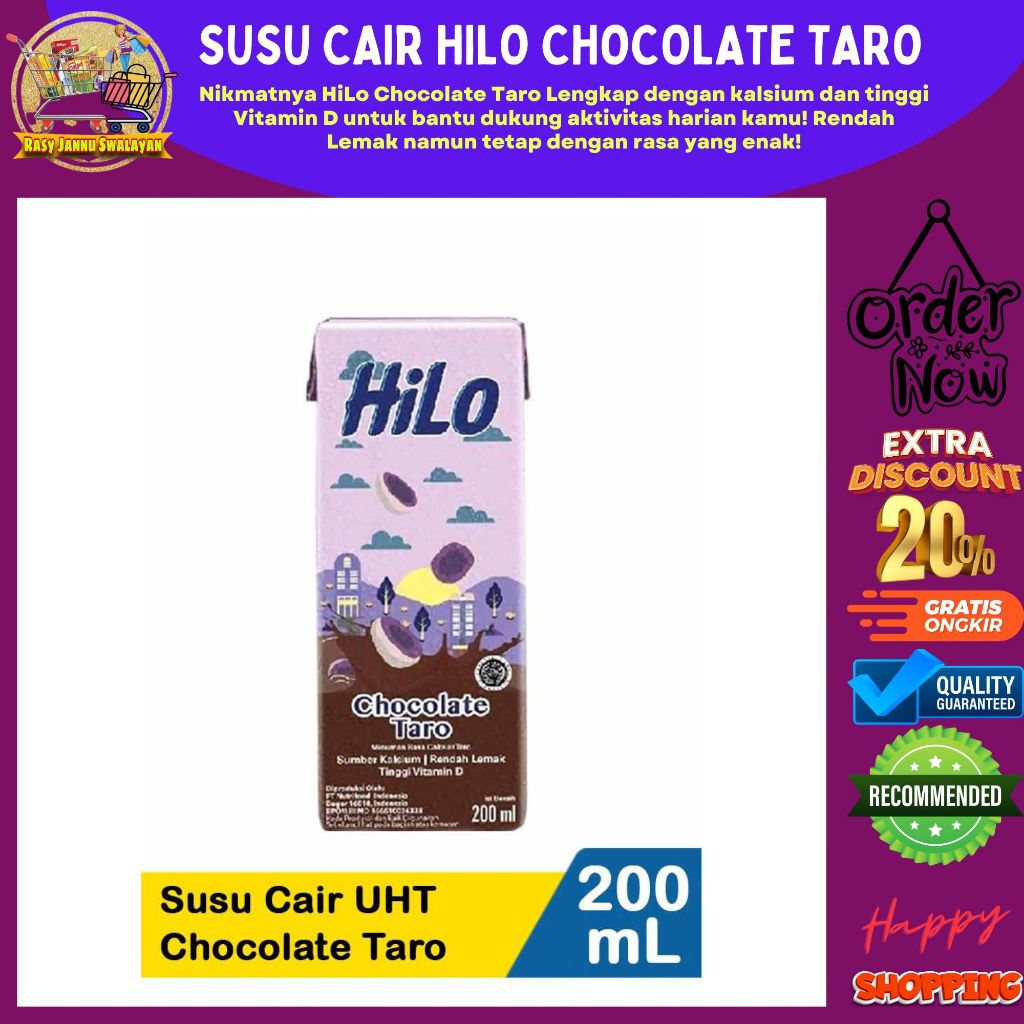 

HiLo UHT Chocolate Taro RTD 200ml - Minuman Sumber Kalsium Rendah Lemak